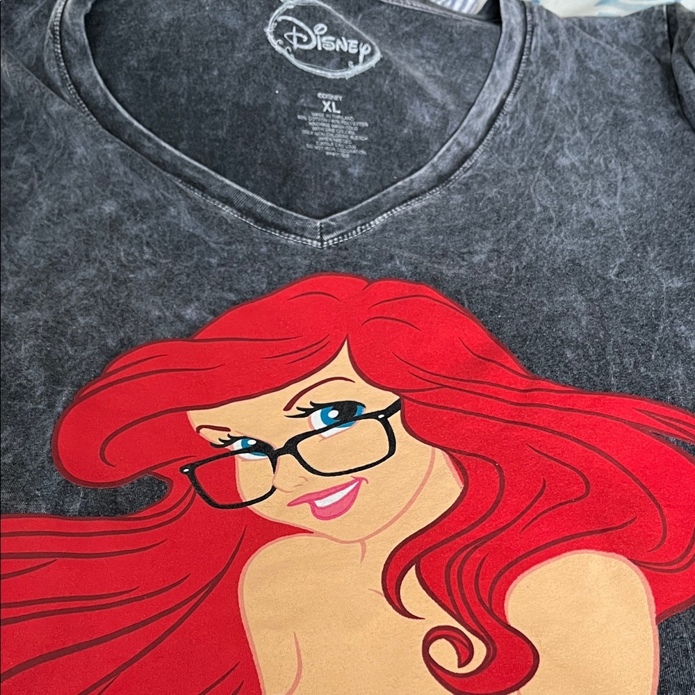Disney Ariel V-Neck Tee with Red and Gray Design